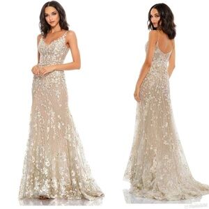 Mac Duggal Floral Embroidered Corset Bodice Gown